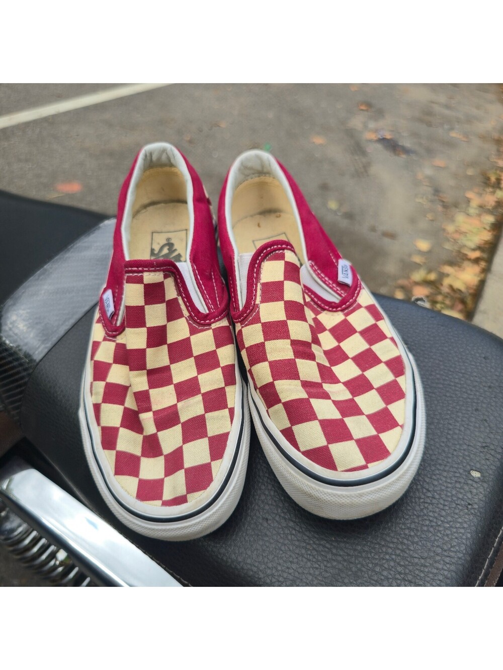 Vans Classic Slip-On Checkerboard Red and Cream Canvas Shoes Size 3.5 Youth